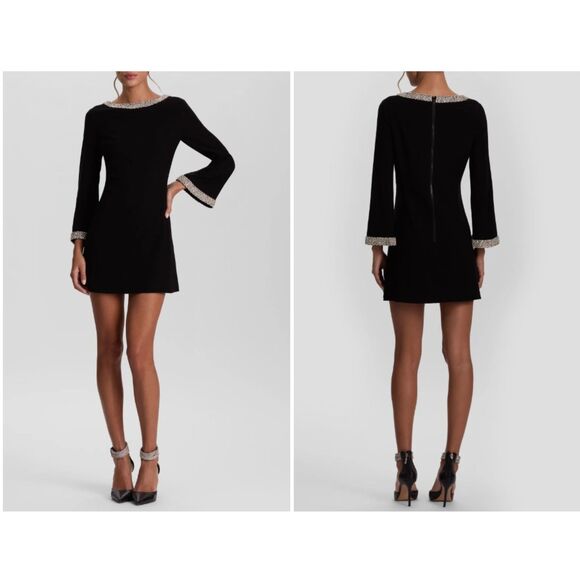 Alice + Olivia Dresses & Skirts - Alice + Olivia Black Crystal Embellished Bell Sleeve Satin Minidress Size 10